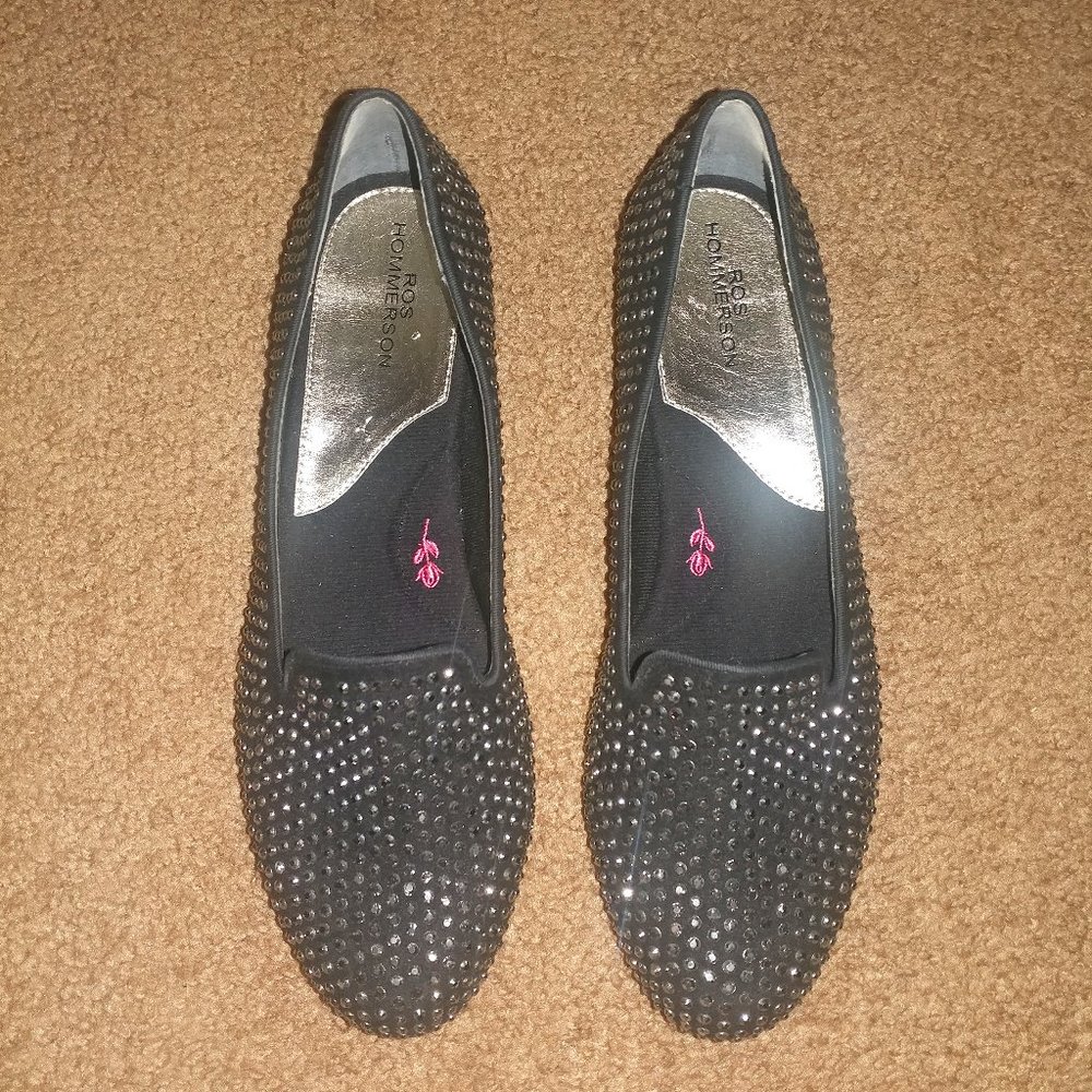 Ros Hommerson: Octavia Black Microsuede Studded Loafers - Size 11 SS Fits 10M